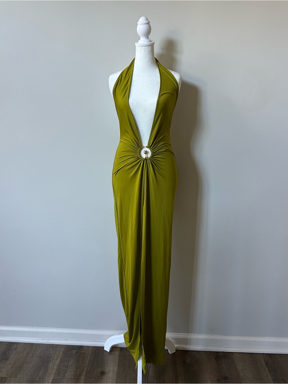 superdown Revolve Halter Maxi Ruched Dress Green Small